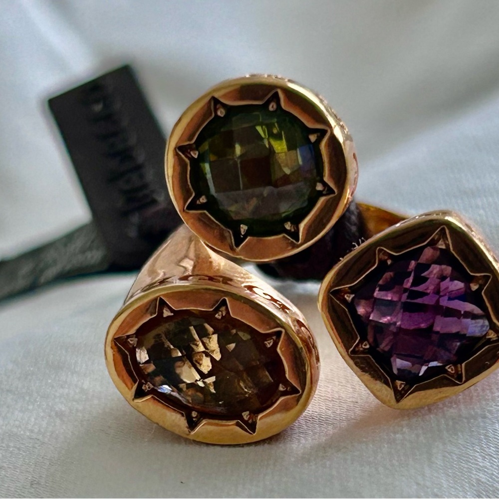 Rebecca “Tropezienne” 3-Stone Gemstone Ring-Citrine Green, Purple, Amber Gold - Picture 8 of 10